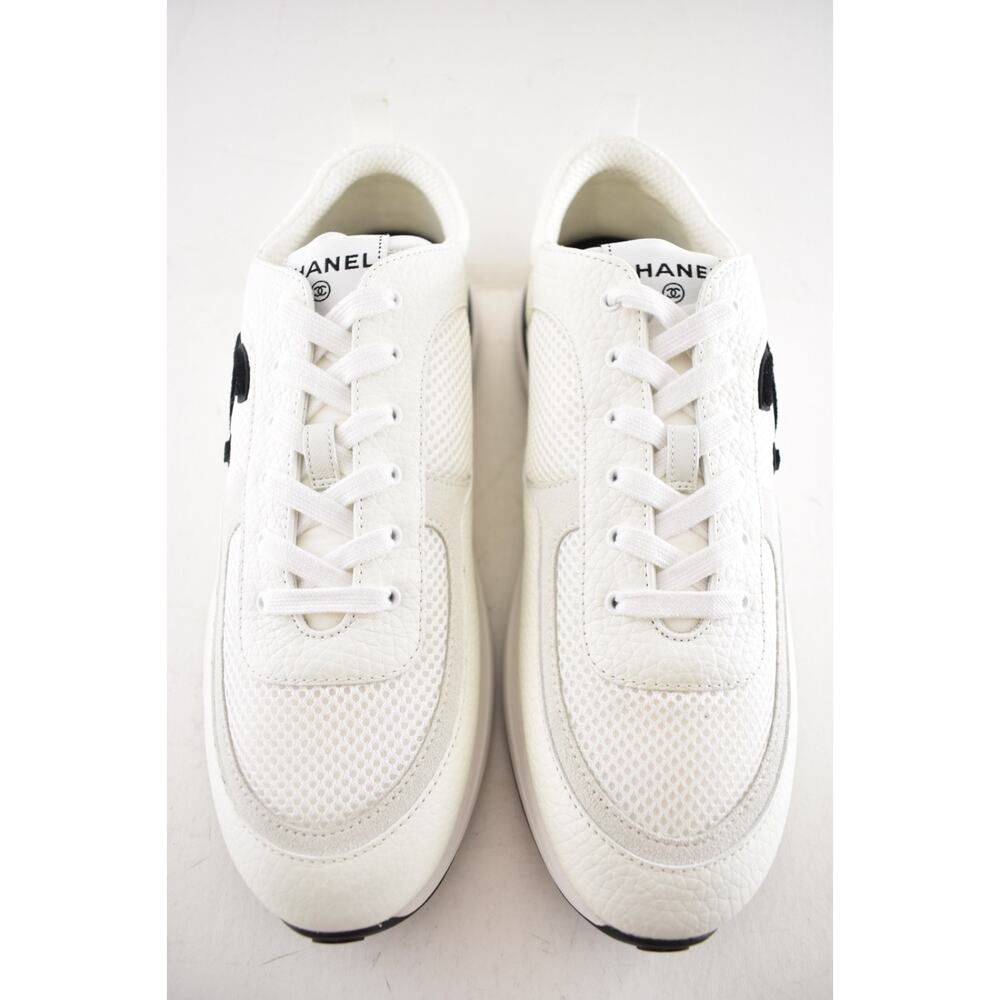 Chanel 21S Mens White Black Leather CC Logo Lace Low Top Trainer Sneaker 44 11 - Picture 7 of 14